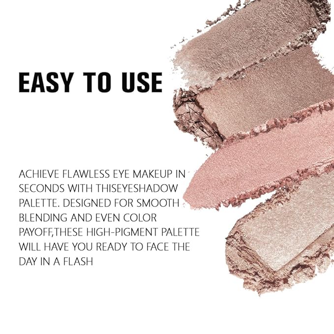 evpct Eyeshadow Quad Palette, Taupe Bronze Champagne Peach Pink Nude Glitter Shimmer Metallic Matte High Pigment Eye Shadow Palette Makeup for older Women, Smudge Proof Vegan Cruelty-free Sheerly Nude