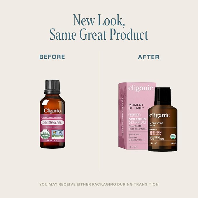 Cliganic Organic Geranium Essential Oil, 100% Pure Natural for Aromatherapy | Non-GMO Verified (Packaging May Vary)