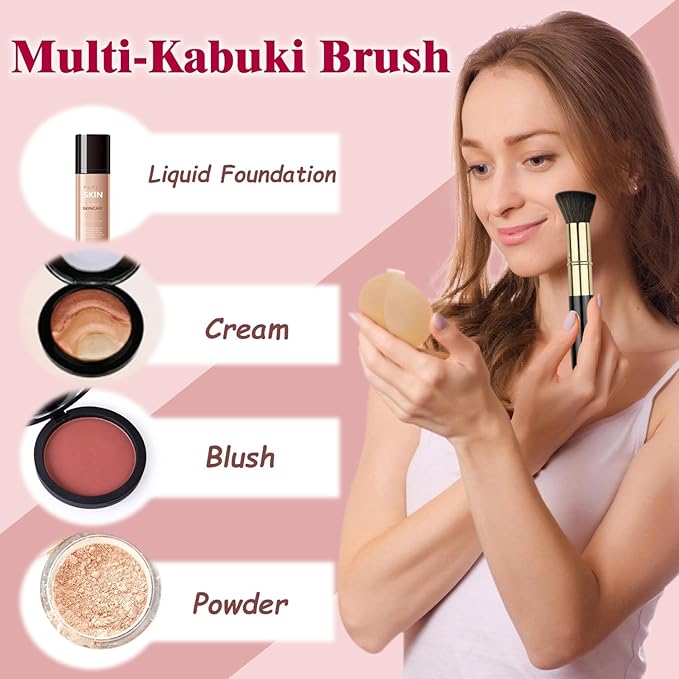 Retractable Kabuki Brush, Travel Powder Foundation Makeup Brush Face Blush Brushes for Liquid, Cream and Powder Face Makeup, Travel Size Makeup Brush