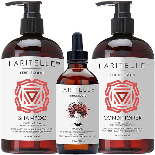 Organic Hair Growth Set | Fertile Roots Shampoo + Conditioner + Leave-In Treatment | Follicle Stimulating Rosemary, Ginger & Clove | Anti-Hair Loss, Strengthening, Nourishing | USA made