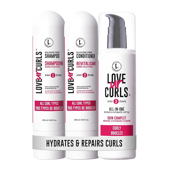 Love Ur Curls - Shampoo & Conditioner Set with All in One Curl Cream Styler for Curly Hair, 3 Step System for Repair and Moisturizing