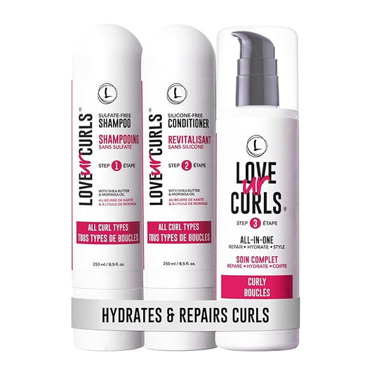 Love Ur Curls - Shampoo & Conditioner Set with All in One Curl Cream Styler for Curly Hair, 3 Step System for Repair and Moisturizing