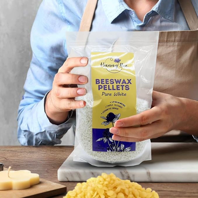 HUNNYBEE Beeswax Pellets 3LB, 100% Pure Bees Wax for DIY Candles, Skin, Body Cream, Face, and Hair Care, Lotions Deodorant, Lip Balm and Soap Making (Pure White, 3 lbs)
