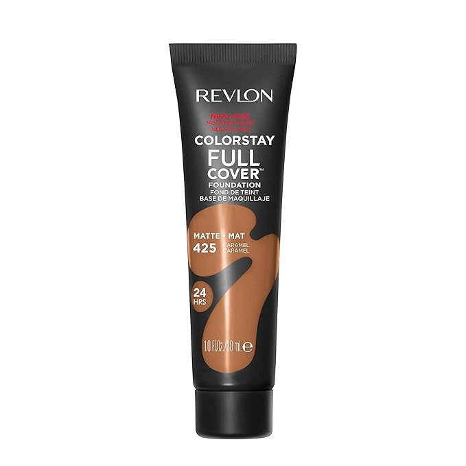 Revlon ColorStay Full Cover Longwear Matte Foundation, Heat & Sweat Resistant Lightweight Face Makeup, Caramel (425), 1.0 oz