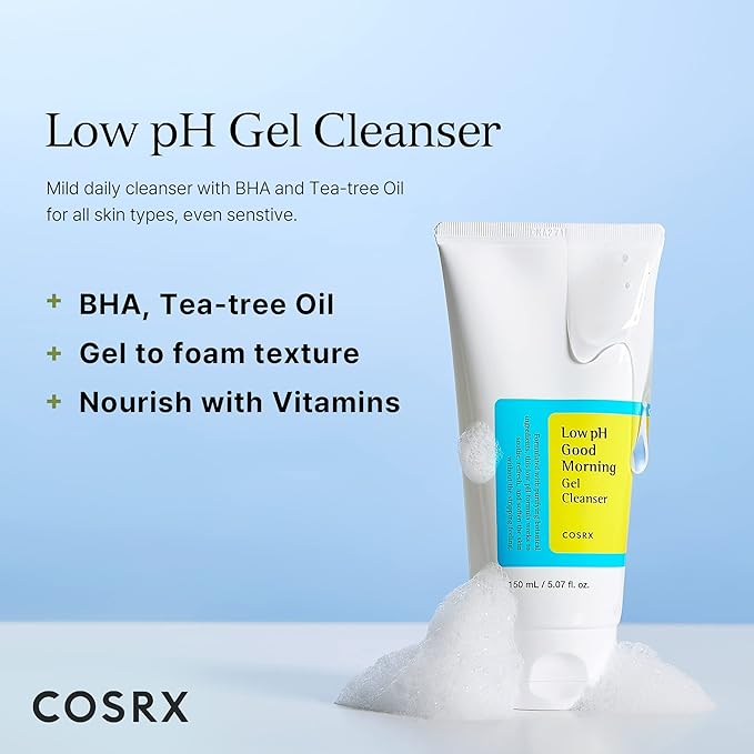 COSRX Low pH Good Morning Gel Face Cleanser, 5.07 fl oz, BHA Face Wash, Daily Mild Face Cleanser for Sensitive Skin, PH Balancing, Korean Skin Care, Korean Face Wash