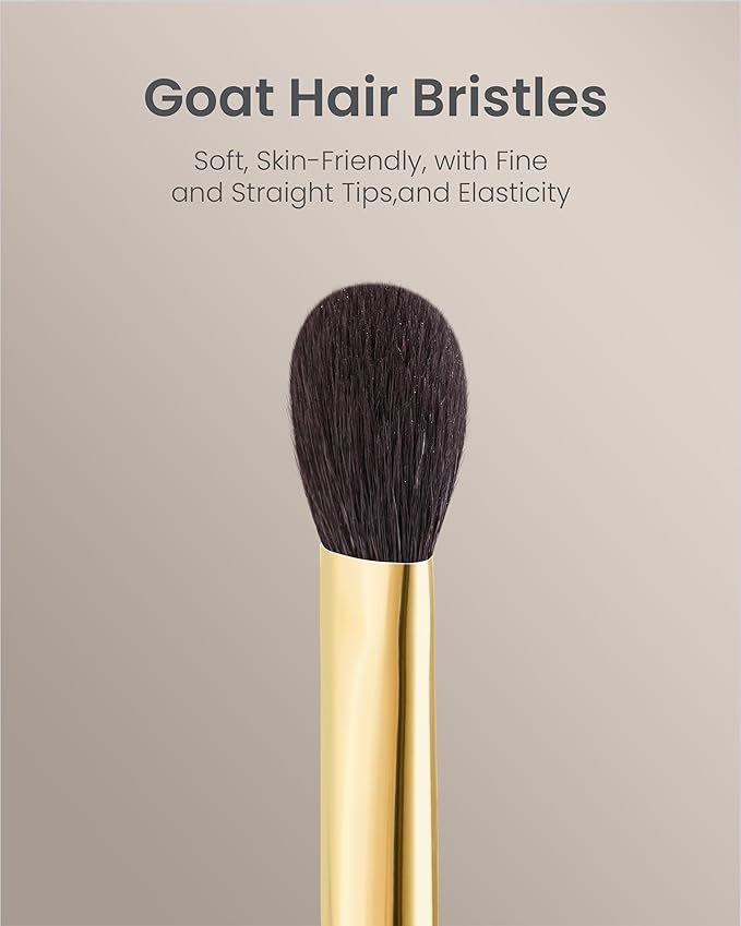 Desert Oak Series Highlighter & Setting Brush - Grade-A Fine LambsGoat Hair for Airbrushed Finish, Multi-Use for Cheeks/Nose/Under-Eyes, Ebana Handle & Brass Ferrule (CM 165)