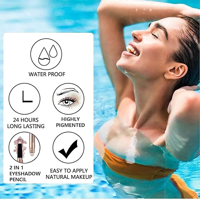 Warm gold Eyeshadow Stick And Sponge Makeup Brush, Smooth Cream Shimmer Shadow Pencil Long Lasting Waterproof Eye Shadow Highlighter, Hypoallergenic Highlighter Multi-Dimensional Eyes Look 03