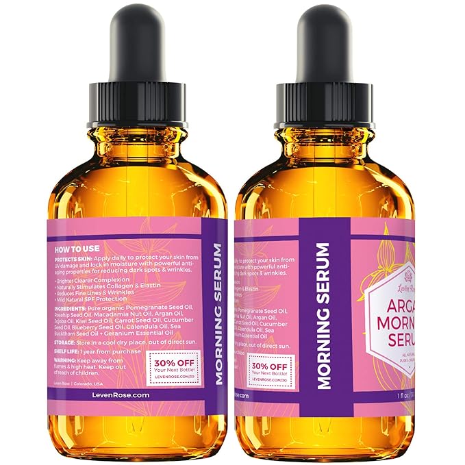 Leven Rose Moroccan Argan Oil Face Serum for Women - 100% Organic Argan Oil Serum for Face – All Natural Pure Argan Oil Hydrating Serum - Anti Aging Serum Against Wrinkles 1 Oz