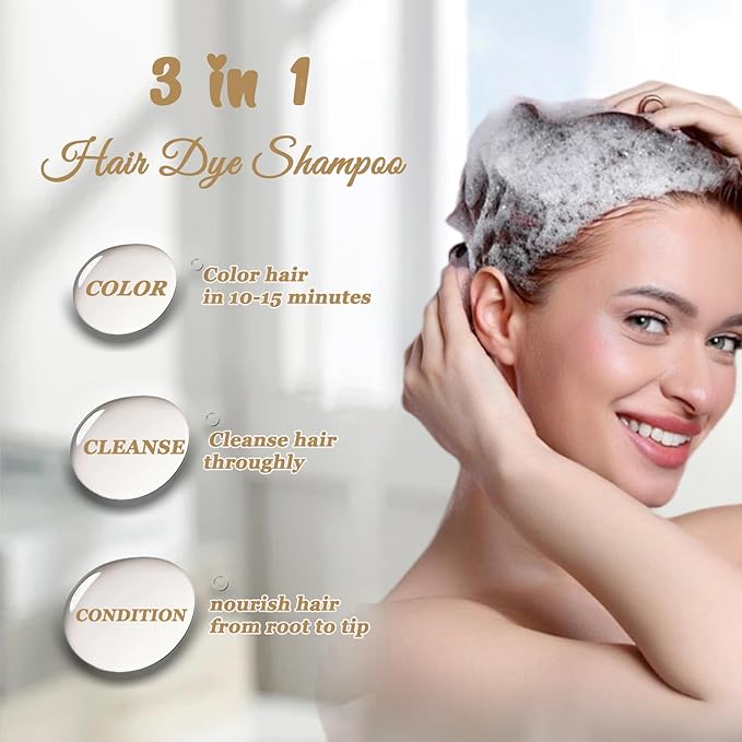 Silver Gray Hair Dye Shampoo, Instant Hair Color Shampoo, Colors Hair in Minutes, Long Lasting Silver Hair Dye, Champu Para Canas, Easy to Use 16.90 Fl Oz