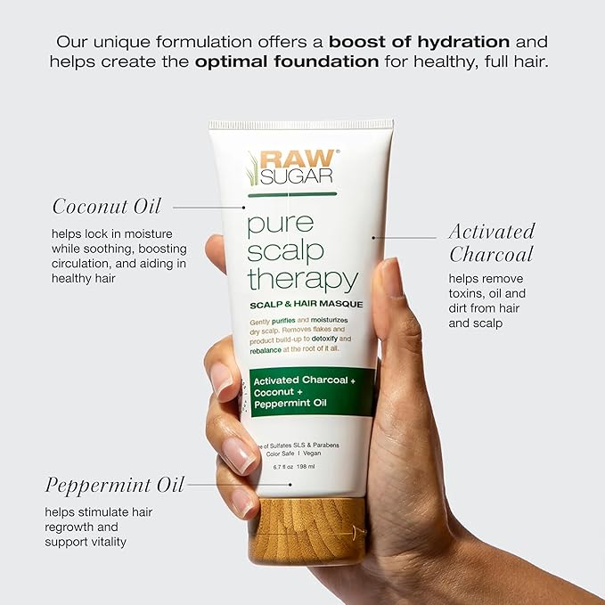 Raw Sugar Dry Scalp Treatment & Hair Care Bundle (5 Products) Intensive Ritual At Home Spa Kit, Shampoo, Conditioner, Scalp Scrub, Hair Mask & Massager, Formulated without Sulfates & Parabens