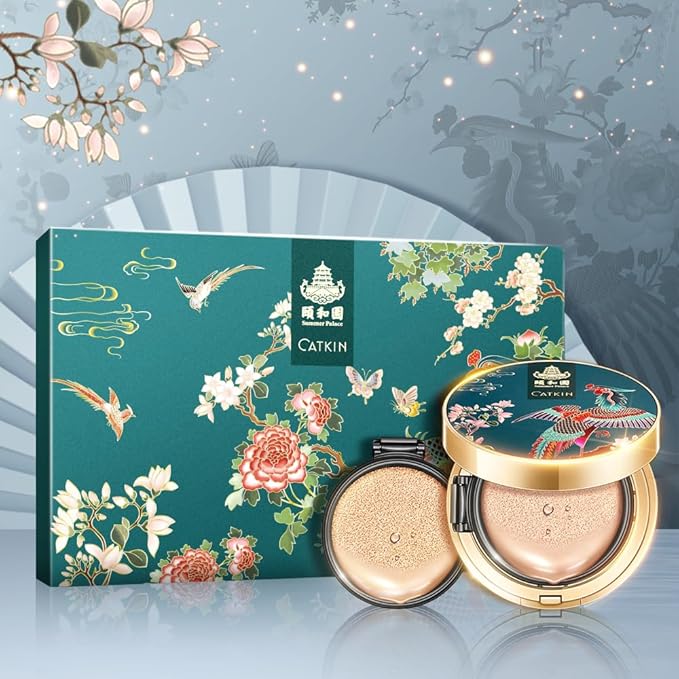 Catkin Phoenix Cushion Foundation Buildable Coverage Anti-Aging Serum Makeup, Sheer Satin Finish, Refill Included, Light Beige 0.46 Oz x 2, C01 NATURAL