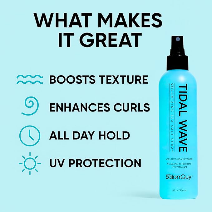 THESALONGUY Tidal Wave Sea Salt Spray β Texturizing & Volumizing Hair Spray for Beach Waves, Natural Texture & Lift β Styling Spray for Men & Women, 8 oz