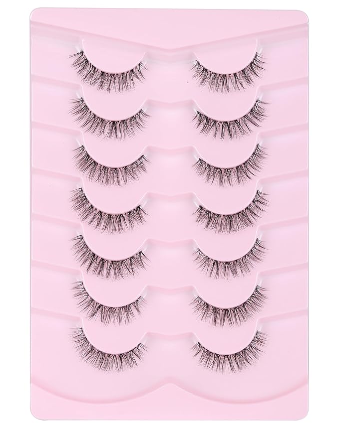 Short Eyelashes Natural Look Wispy Lashes Natural Fake Lashes C Curl Eye Lashes Wispies Eyelashes Fluffy False Lashes Pack 7 Pairs