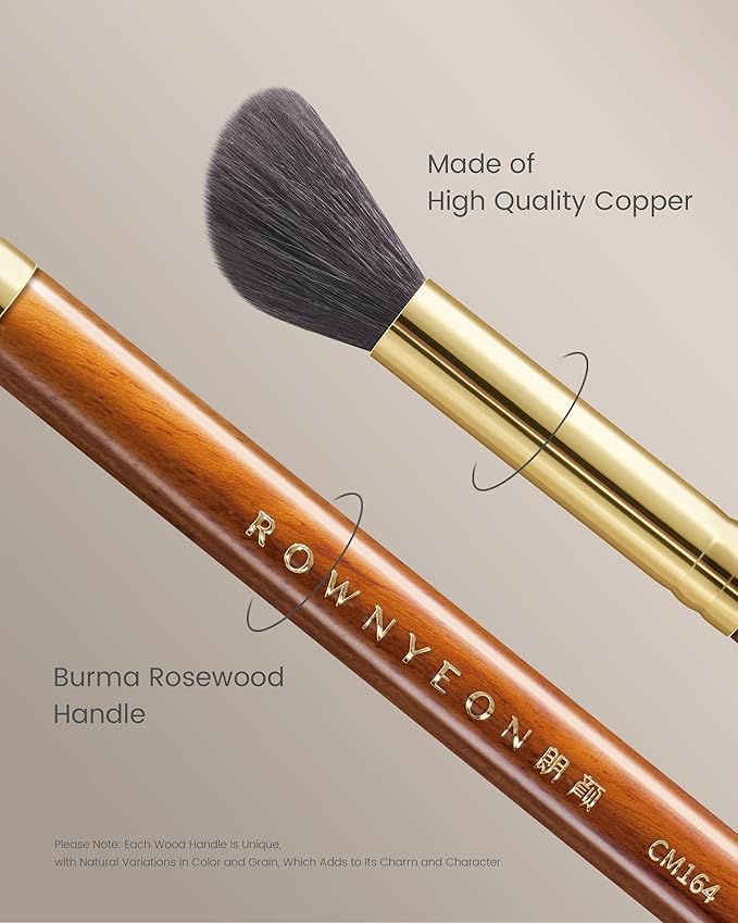 Desert Oak Series Angled Blush Brush - Soft Goat Hair Bristles for Powder/Cream Blush & Bronzer, Ergonomic Ebana Handle & Brass Ferrule, Beginner to Pro (CM 164)