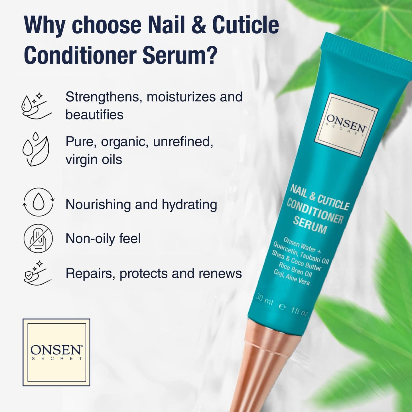 Onsen Nail & Cuticle Cream Treatment w/Japanese Tsubaki, Jojoba & Lavender Oil, Shea Butter - Strengthens Nails, Softens Cuticles - Daily Repair Care (2 Count/30 ml)