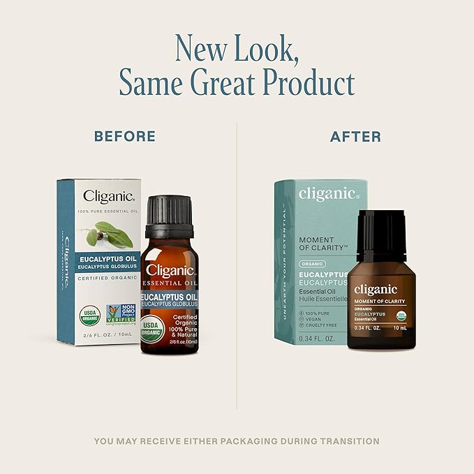 Cliganic USDA Organic Eucalyptus Essential Oil, 100% Pure | Natural Aromatherapy Oil for Diffuser Steam Distilled | Non-GMO Verified (Packaging May Vary)