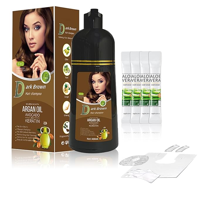 Gray Coverage Color Shampoo - 3-in-1 Color Depositing Shampoo with Herbal Formula, Ammonia-Free Hair Dye for Women & Men, Long-Lasting Root Touch Up (Dark Brown, Lasts 6 Weeks)