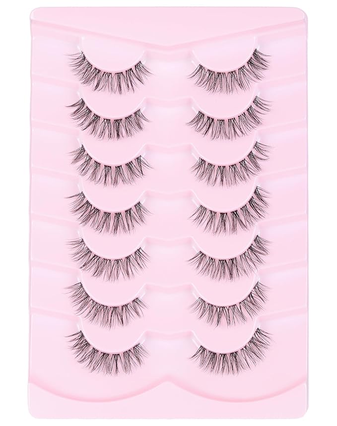 Wispy lashes natural look false eyelashes C curl fake lashes 3d Fluffy eye lashes clear band lashes Pack 7 Pairs