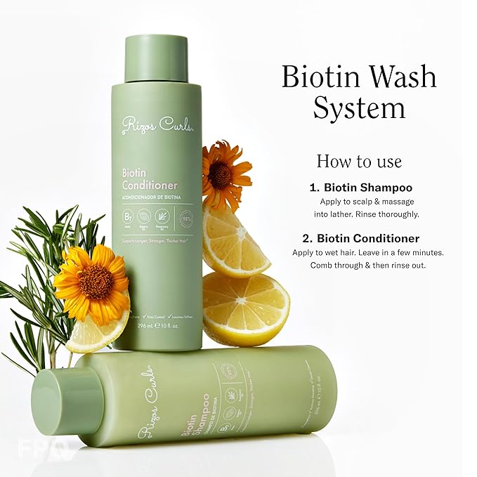 Rizos Curls Biotin Conditioner Deeply Moisturize & Reduce Breakage with Biotin, Coconut Oil & Aloe Vera Softens & Detangles All Hair Types Straight, Wavy, Curly Sulfate & Paraben Free