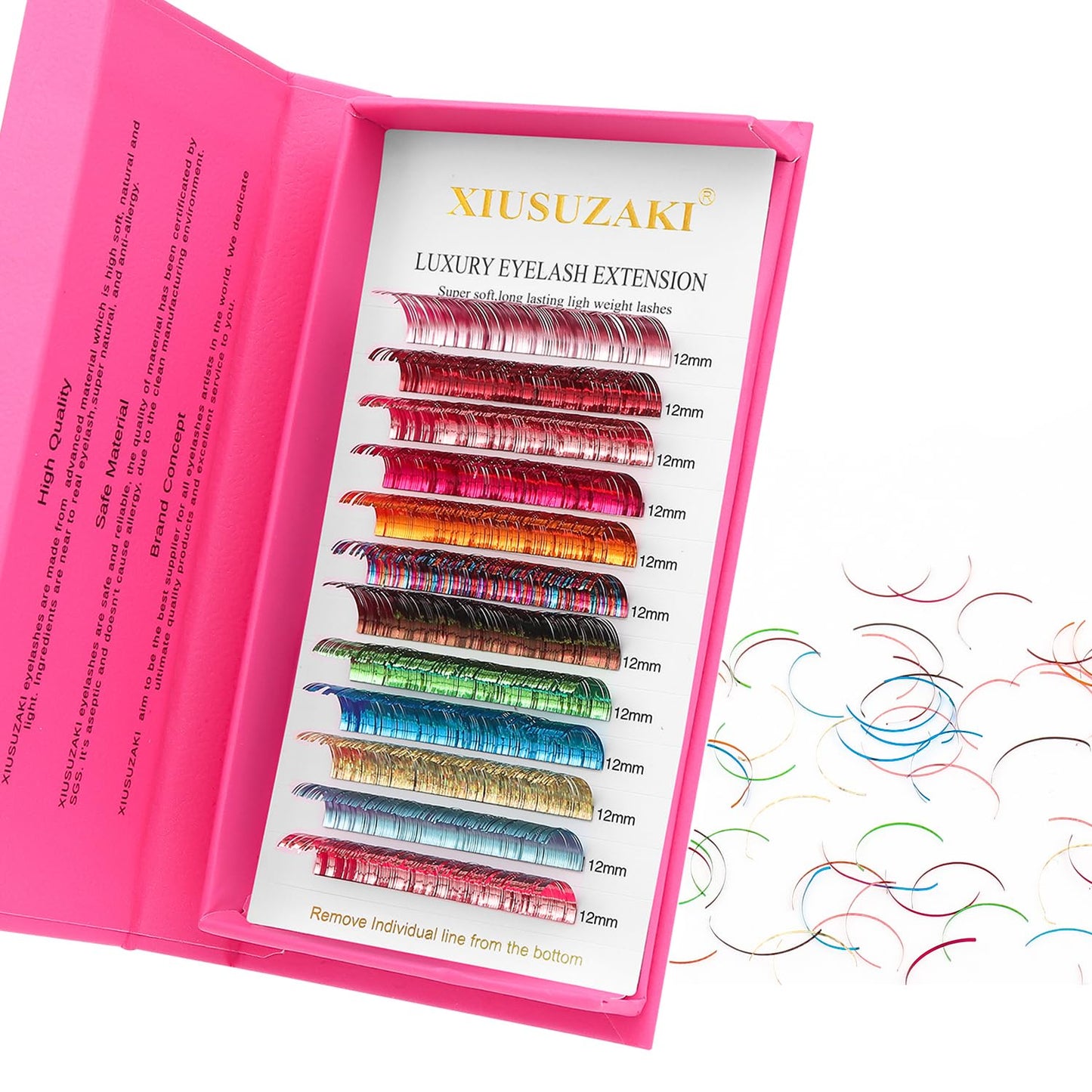 Glitter Spike Tinsel Eyelash Extensions 0.07 Colored Lashes Extension C Curl Lashes 10mm Lash Extensions Soft False Eyelashes Volume Lashes 12 Rows Professional Use(Glitter,0.07-C,10mm)