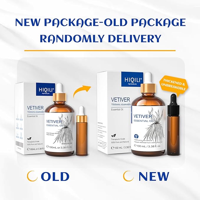 HIQILI 100ML Vetiver Essential Oil, 100% Pure Natural for Diffuser Calm and Relation- 3.38 Fl Oz