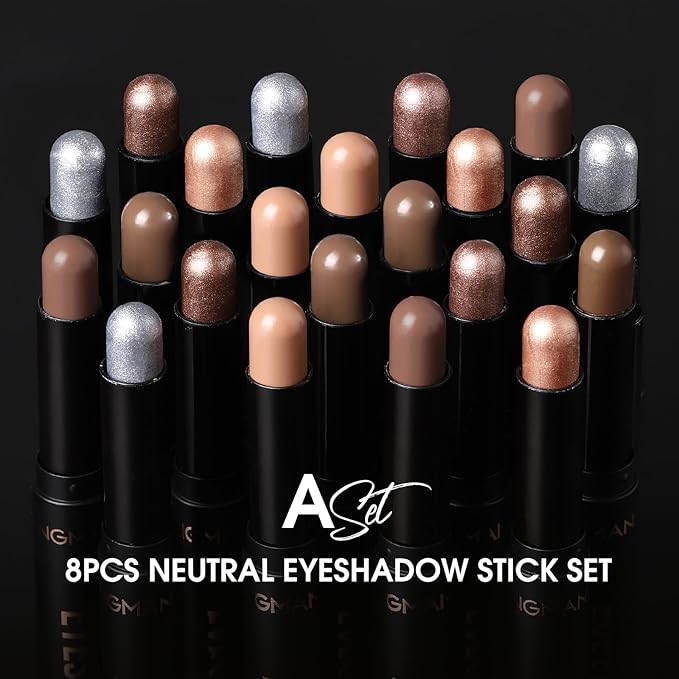 Jolilab Eyeshadow Stick Set, 8 Colors Matte Professional Bright-Colored Contouring and Highlight Stick, Cream Waterproof Long Lasting High Pigmented Eye Shadow. (8, A1)