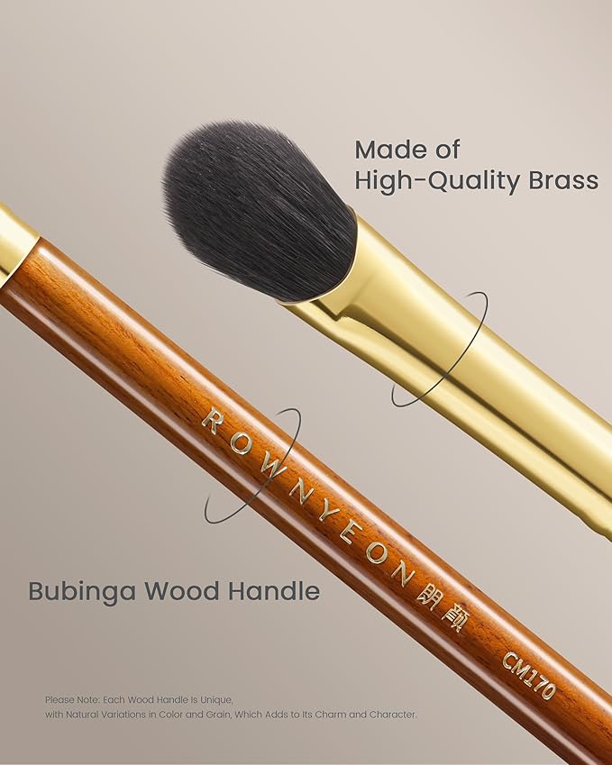Desert Oak Series Thumb-Shaped Eyeshadow Brush (Small) - Curved Brush Head Mimics Natural Finger Contour, Premium Goat Hair & Bubinga Handle for Lid/Crease Blending (CM 171)