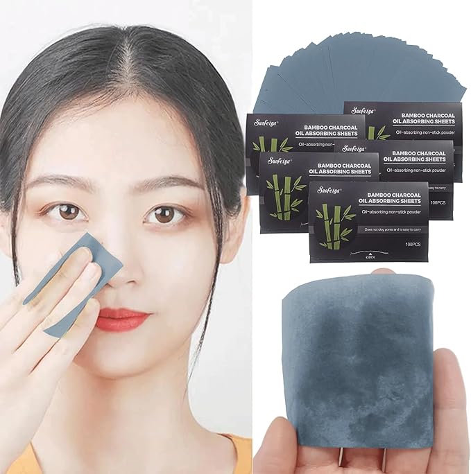 Natural Bamboo Charcoal Oil Absorbing Tissues - 4pk/400 Oil Blotting Sheets For Face, Oil Control Film, Oil Absorbing Sheets, Makeup Friendly