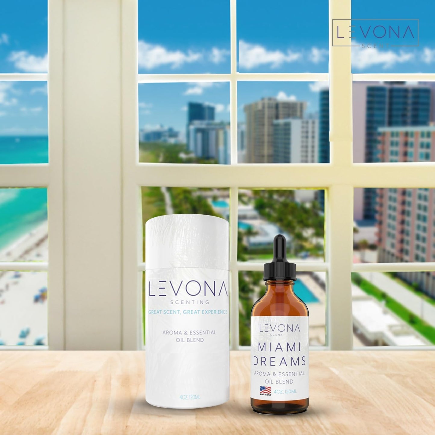 Levona Scent Essential Oils for Diffusers for Home: Miami Dreams Hotel & Home Luxury Scents Fragrance Oil - Aroma Oil with Notes of Bergamot Oil & Pine Essential Oil -120 Ml Scented Oils for Diffuser