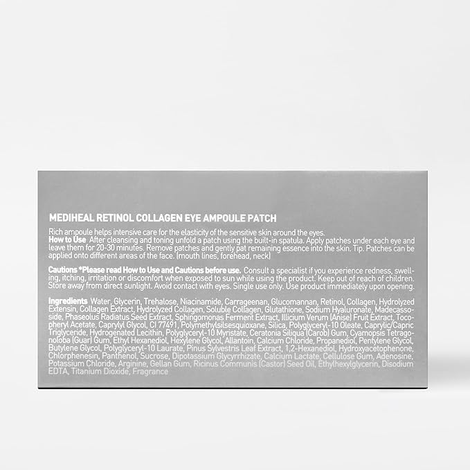 Mediheal Retinol Collagen Under Eye Patches - Korean Hydrogel Eye Pads (60 patches) with 95% Retinol & 5 Micro Collagen. Nourishing & Non Irritating Eye Gel Mask. Sealing Cap & Spatula Included.