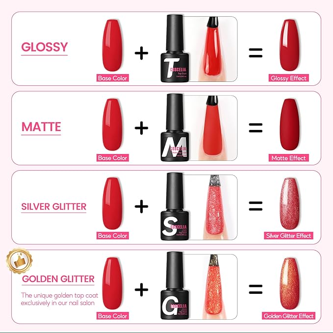 COSCELIA 57pcs Gel Nail Polish Kit with U V light Starter Kit 40 Colors Summer Gel Polish Set 5pcs Top and Base Coat Glossy Matte Glitter Beautiful Nail Stickers Gel Manicure Kit DIY Gifts for Women