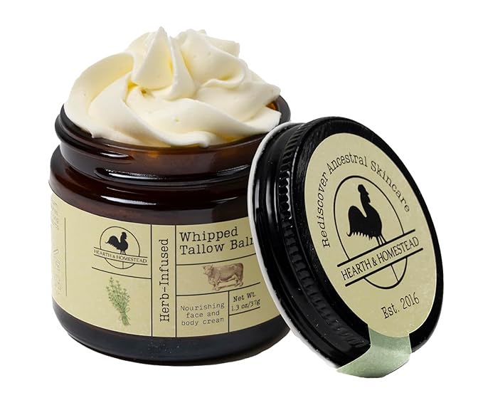 Handmade Whipped Tallow Balm (Unscented/Herb-Infused) - Organic Body Butter with Infused Olive Oil, for Eczema, Rosacea, Baby - 1.3 oz