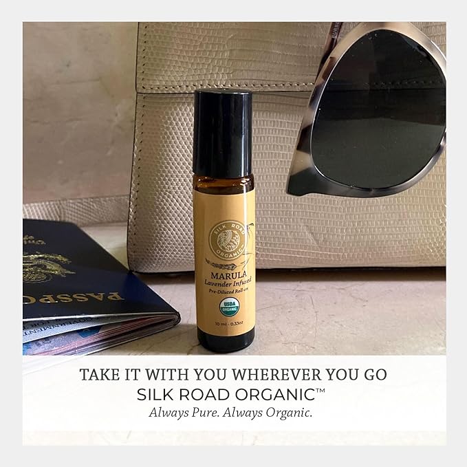 Silk Road Organic Marula Seed & Lavender Essential Oil, 100% Pure USDA Certified Aromatherapy, Deep Hydration for Face, Body, Lips, Hair, Nails - 10 ml Roller by Silk Road Organic