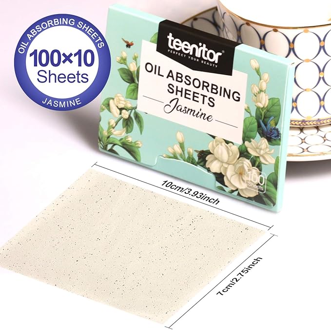 Teenitor Oil Absorbing Sheets for Face, 1000 Sheets Jasmine Oil Blotting Paper for Oily Skin, Natural Oil Control Film Oil Blotting Sheets for Face Men Women, Face Oil Sheets