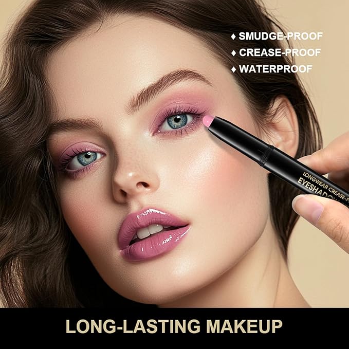 Eyeshadow Stick, Shimmer and Matte Cream Eye Shadow Brightener Sticks Eyeliner Pencil Crayon, Waterproof Long Lasting Eye Highlighter Stick Makeup,0.056 Oz (5PCS Shimmer)