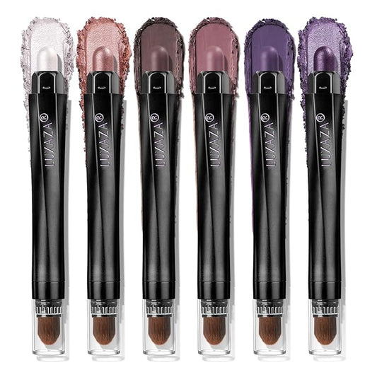 Neutral Eyeshadow Stick Makeup 6PCS Set, Pink and Purple Metallic Shimmer Matte Cream Eye Shadow Eyeliner Brightener Pencil Crayon - PURPLE MARTINI