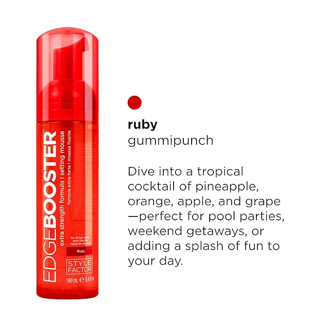 Style Factor EDGE BOOSTER Extra Strength Setting Mousse – Frizz Control, Extra Volume, and Conditioning – 6.4oz Ruby Mousse for Curly Hair