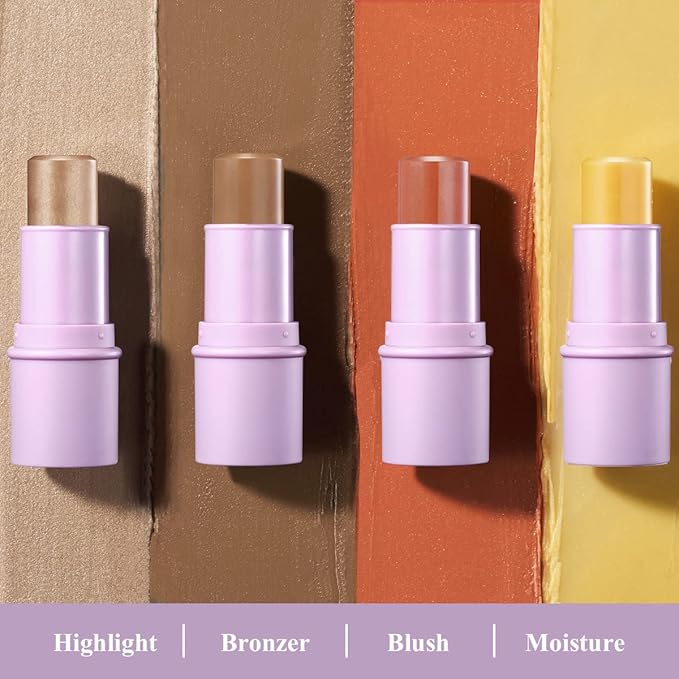 4Pcs Cream Blush Contour Highlighter Bronzer Moisturizer Stick Makeup Set #T Blush Glow2