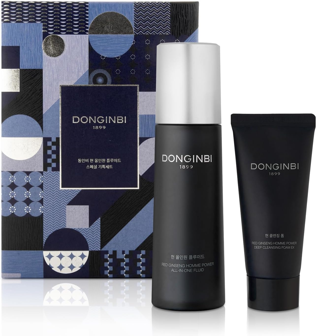 Donginbi Red Ginseng Homme All-in-One Special Set - Hydrating Korean Red Ginseng Essence(4.06 floz), Glycolic & Squalane Acid Face Wash, AHA Exfoliant, Korean Skin Care Set Gifts for Men