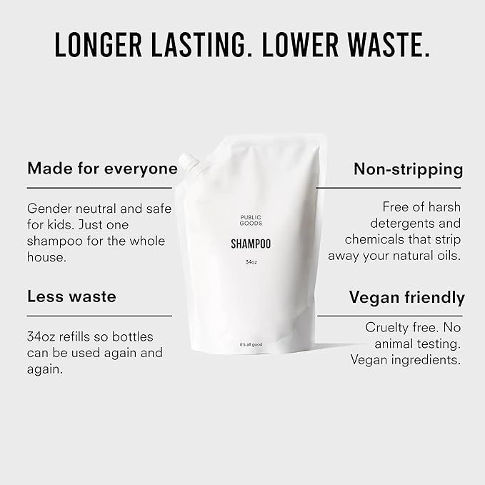 Public Goods Shampoo for Women & Men | Natural Gentle Shampoo to Cleanse & Nourish All Hair Types | Made with Organic Essential Oils | Sulfate & Paraben Free | Vegan | Made in Canada | 34 Fl Oz Refill