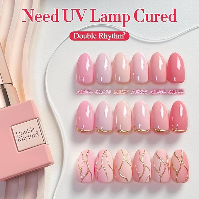 Double Rhythm 6 Pcs 15 ML Gel Polish Set Same Color Same Bottle Soak Off Gel Polish Kit Nail Art Manicure Salon DIY at Home for Women (Light Pale Peach Pink Orange Rose-T6-19)