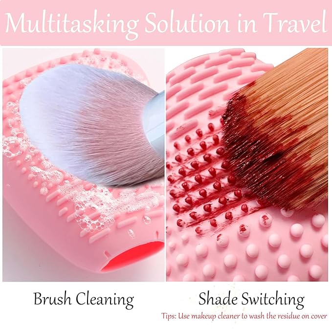 Silicone Travel Make-up Brush Holder with Cleaner Mat Pad, Organizer Case Covers for Foundation Eye Lip Brushes Storage Cleaning, Gift for Women Girl-Friend Mother Wife, 3-Pcs Large + 5 Small, Blue