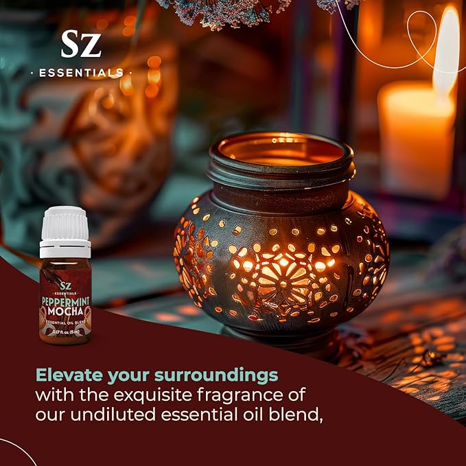 Peppermint Mocha Premium Essential Oil for Diffuser 100% Pure Essential Undiluted Oil - Extracted from Peppermint, Coffee, Cocoa with Vanilla Overtones - Plant Based - 0.17 Fl Oz (5ml)