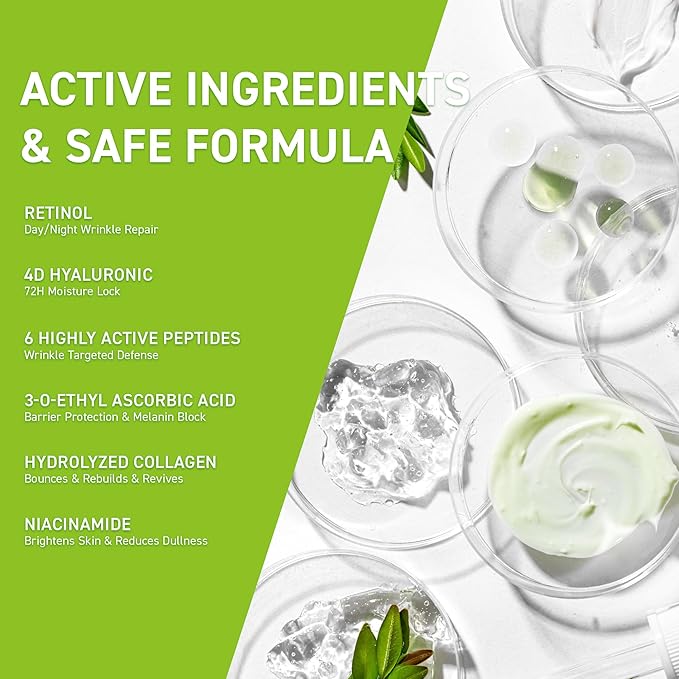 Anti-Wrinkle Retinol Serum for Face: Anti Aging Firming Skin Treatment with Hyaluronic Acid & Collagen - Deep Hydration Facial Care for Women Over 30,Daily & Night Use, 1.0 fl.oz