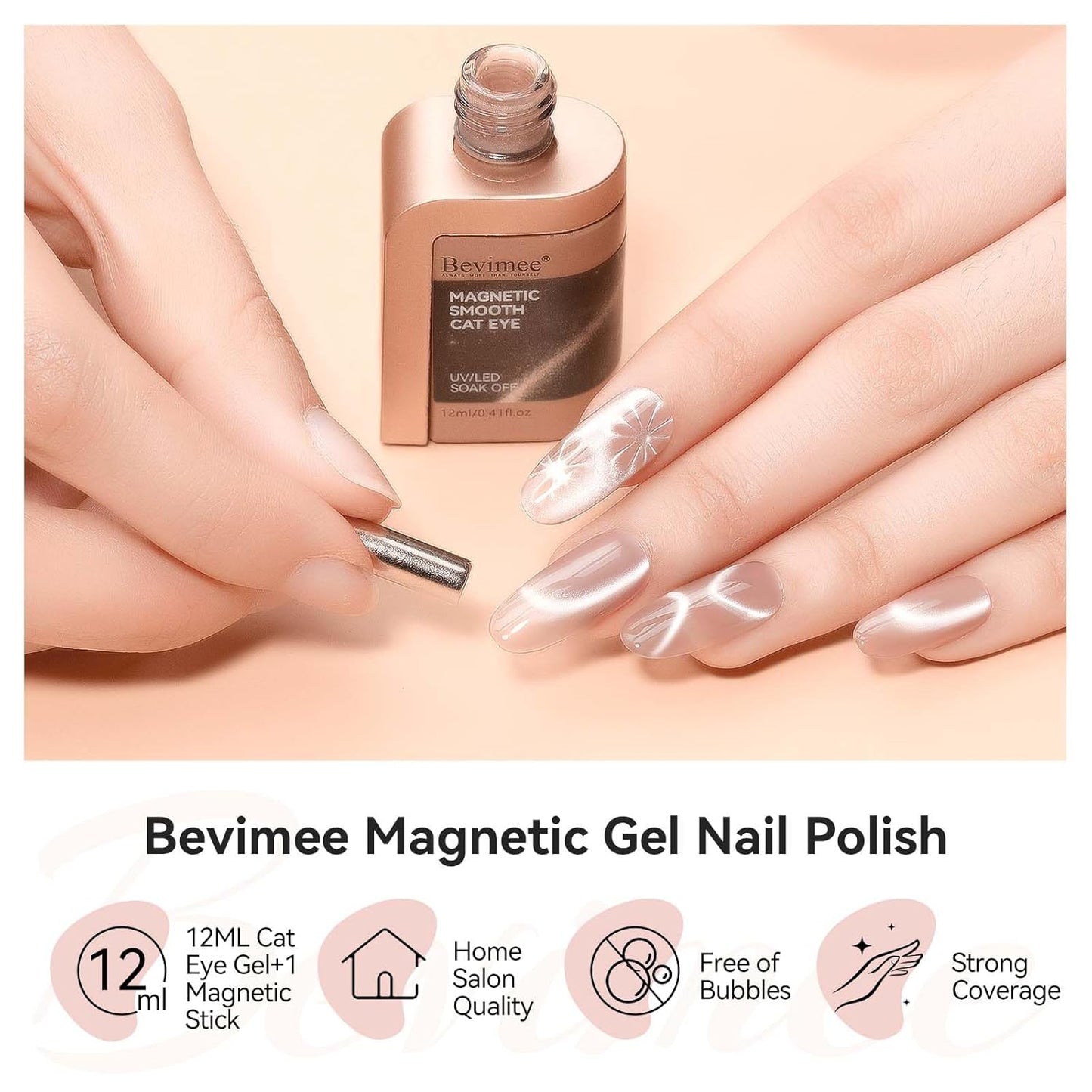 Nude Magnetic Cat Eye Gel Nail Polish Set with Magnetic Stick and Nail Lamp, 12ML
