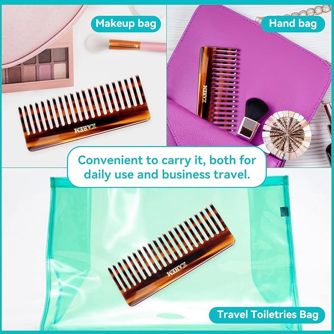 KAHEM Large Wide Tooth Detangler Comb for Women, Men, and Kids - Handmade for Curly, Long, and Short Hair - Professional Wet and Dry Hair Cutting Comb - 6.29 Inch