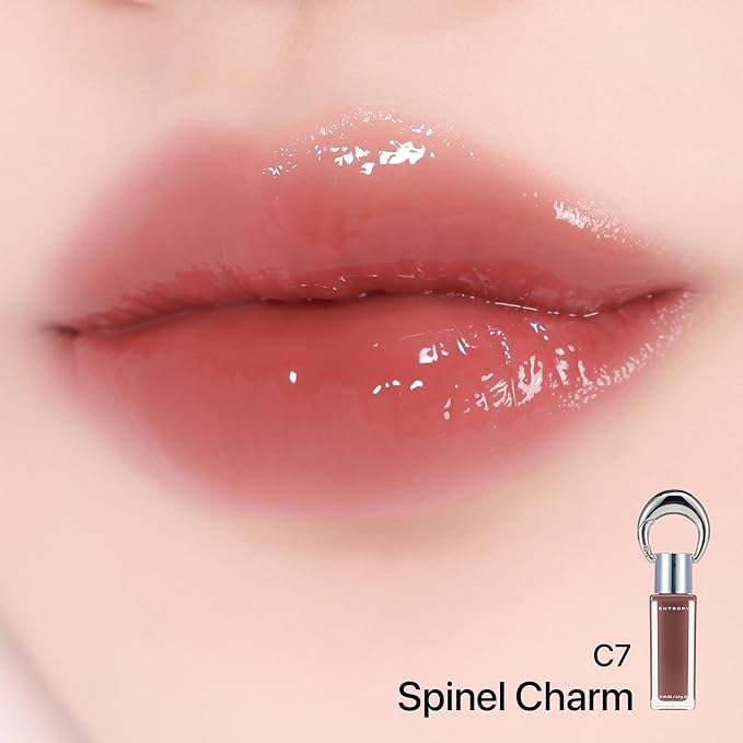 ENTROPY Makeup 2-in-1 Charm Shiny Glowy Lip & Cheek Gloss Tint Keychain, High Pigment Long Lasting Lip Color & Plumping Gloss, C7 Spinel Charm