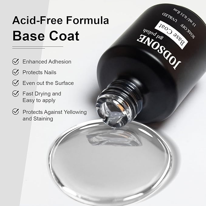JODSONE 4 Bottles of 15ML Nail Primer Base Coat Top Coat and Builder Gel Which Helps Better Fit the Gel Polish