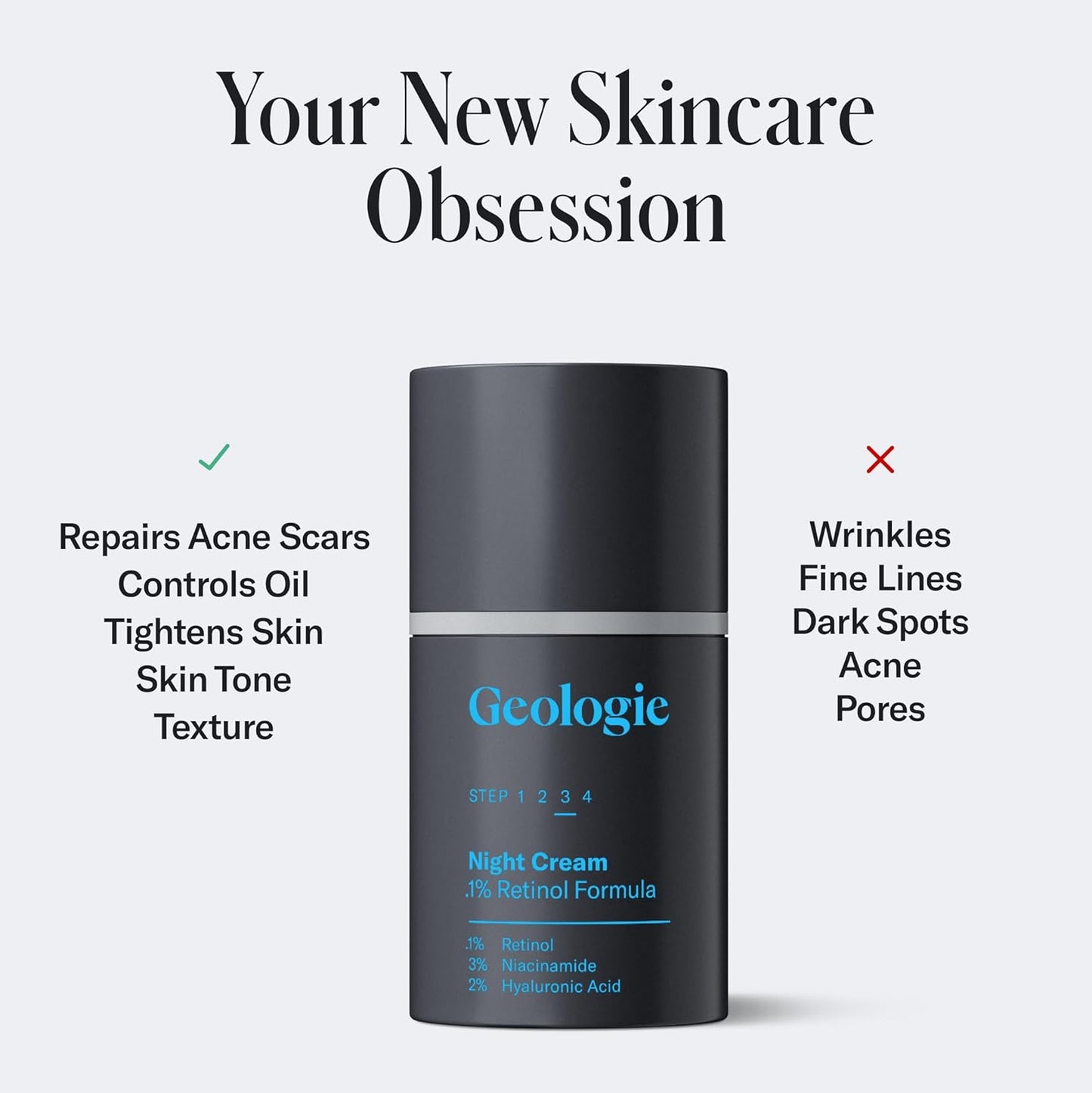 Geologie Retinol Anti-Aging Face Cream for Sensitive Skin | Beginner-Friendly .1% Retinol Formula | Effective Results | Reduces Wrinkles | For Men & Women