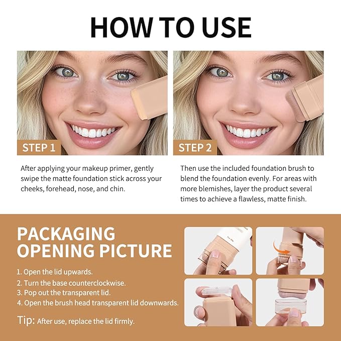 Beauty Balm Serum Boosted Skin Tint, Dual-Ended Eraser Foundation Stick with Brush, Full Coverage Cream Korean Makeup, Long-Lasting Stick for Smooth, Flawless Finish (#2 Nature)